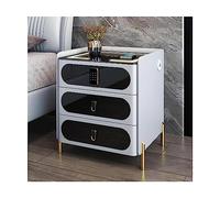 Mesa auxiliar de estación de carga inalámbrica con cerradura, mesita de noche inteligente, mesita de noche LED con USB, 3 cajones para una carga y almacenamiento cómodos