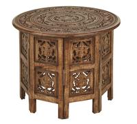 Mesa auxiliar de madera de mango tallada marrón