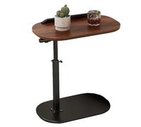 Mesa Auxiliar de Madera en Forma de C for sofá, Mesa Auxiliar de Altura Ajustable con Estructura de Metal, Escritorio for portátil con rotación de 360°, Color Nogal.