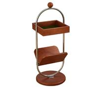 Mesa auxiliar de madera maciza con estante de almacenamiento de doble capa, mesa auxiliar minimalista moderna con bandeja, versátil para sala de estar, dormitorio, balcón
