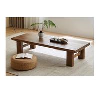 Mesa auxiliar de madera maciza estilo japonés con mesa impermeable Zen baja para balcón y suelo con patas resistentes, 100 x 60 x 38 cm