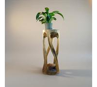 Mesa auxiliar de madera maciza - Mesa auxiliar de madera hecha a mano LAHAN RAI con columnas retorcidas - Soporte para flores y mesa de columnas de estilo asiático - Única para salón y pasillo - 76 cm