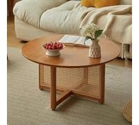 Mesa auxiliar de madera maciza, mesa central, madera de grado FAS y ratán, fuerte carga, impermeable y resistente a los arañazos, versátil mesa baja y auxiliar