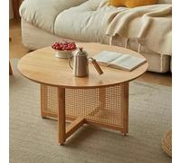 Mesa auxiliar de madera maciza, mesa central, madera de grado FAS y ratán, fuerte carga, impermeable y resistente a los arañazos, versátil mesa baja y auxiliar