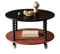 Mesa auxiliar de madera vintage de mediados de siglo moderna con ruedas de 2 niveles para sala de estar y oficina en casa, color blanco y marrón, 70 x 70 x 48 cm, muebles elegantes y versátiles