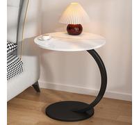 Mesa auxiliar de mármol en forma de C con ruedas, mesa auxiliar redonda vintage y mesita de noche para oficina, elegante acento de café y mesa de cama para laptop, solución de muebles resistentes
