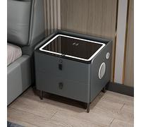 Mesa Auxiliar de mesita de Noche Inteligente Moderna con estación de Carga inalámbrica Luces LED Bloqueo de Huellas Dactilares Altavoz Bluetooth Mesita de Noche pequeña con 2 cajones de Alma