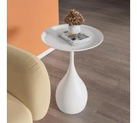 Mesa auxiliar de metal con bandeja, pequeña mesa de centro redonda, mesa de sofá, mesa auxiliar moderna, mesita de noche para dormitorio, montaje fácil, blanco