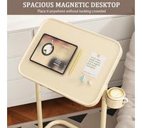 Mesa auxiliar de metal en forma de C con ruedas,mesa sofa cuadradas con alturas ajustables,bedside table moderna con panel magnético,con tapa inclinable,para sala de estar,dormitorio(Beige,H25.2in/64c
