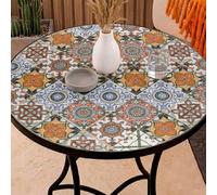 Mesa Auxiliar de Patio de Mosaico Redonda - Mesa de Café para Jardín y Terraza con Patas de Hierro Forjado Antióxido, Mesa Pequeña Decorativa para Exterior e Interior, Ø60x71, Modelo Notre Dame