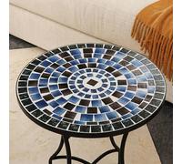 Mesa Auxiliar de Patio de Mosaico Redonda - Mesa de Café para Jardín y Terraza con Patas de Hierro Forjado Antióxido, Mesa Pequeña Decorativa para Exterior e Interior, Ø60x71, Modelo Kölner