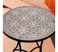 Mesa Auxiliar de Patio de Mosaico Redonda - Mesa de Café para Jardín y Terraza con Patas de Hierro Forjado Antióxido, Mesa Pequeña Decorativa para Exterior e Interior, Ø60x71, Modelo Berliner