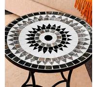 Mesa Auxiliar de Patio de Mosaico Redonda - Mesa de Café para Jardín y Terraza con Patas de Hierro Forjado Antióxido, Mesa Pequeña Decorativa para Exterior e Interior, Ø60x71, Modelo York
