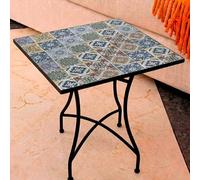 Mesa Auxiliar de Patio de Mosaico Redonda - Mesa de Café para Jardín y Terraza con Patas de Hierro Forjado Antióxido, Mesa Pequeña Decorativa para Exterior e Interior, 58x58x72, Modelo Maggiore