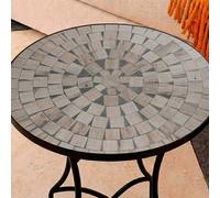 Mesa Auxiliar de Patio de Mosaico Redonda - Mesa de Café para Jardín y Terraza con Patas de Hierro Forjado Antióxido, Mesa Pequeña Decorativa para Exterior e Interior, Ø60x71, Modelo Westminster