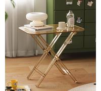 Mesa auxiliar de patio plegable de acrílico, mesa de aperitivos industrial portátil con pata X, para espacios pequeños, sala de estar, dormitorio, decoración, mesa de centro plegable (naranja)