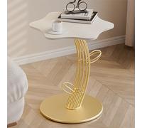 Mesa auxiliar de piedra con parte superior de vidrio templado, soporte de acero al carbono, mesita de noche pequeña para sala de estar o dormitorio