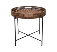 Mesa auxiliar de ratán trenzado de imitación | Mesa de centro plegable con bandeja extraíble | Hierro de alta calidad y PP | Capacidad de carga 10 lbs | Diámetro 48 x H42 cm | Salón, Dormitorio