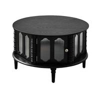 Mesa auxiliar de roble rústico con almacenamiento, mesa central redonda de estilo medieval, parte superior de cristal translúcido de 360°, base de columna romana, ideal para sala de estar y oficina