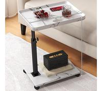 Mesa auxiliar de sofá en forma de C, altura ajustable, con bandeja giratoria de 360°, mesa auxiliar pequeña en forma de C con ruedas para sofá, sala de estar, dormitorio, diseño de textura m