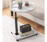 Mesa auxiliar de sofá en forma de C, altura ajustable, con bandeja giratoria de 360°, mesa auxiliar pequeña en forma de C con ruedas para sofá, sala de estar, dormitorio, diseño de textura m