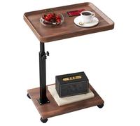 Mesa auxiliar de sofá en forma de C, altura ajustable, con bandeja giratoria de 360°, mesa auxiliar pequeña en forma de C con ruedas para sofá, sala de estar, dormitorio, diseño de textura m