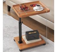 Mesa auxiliar de sofá en forma de C con altura ajustable, bandeja giratoria de 360°, mesa auxiliar pequeña con ruedas para sala de estar y dormitorio, diseño de textura moderna