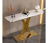 Mesa Auxiliar De Sofá Estrecha Y Alargada con Tablero De Piedra, Estructura En Forma De X, Mesa De Entrada Contemporánea, con Base Geométrica, para Sala De White+Gold 47.2in