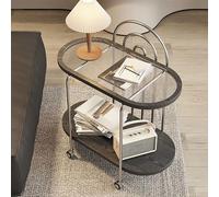 Mesa Auxiliar de Vidrio de Estilo escandinavo con Estante de Doble Capa y Ruedas, Carrito móvil Auxiliar para sofá de Sala de Estar, Mueble de Comedor pequeño de café de Lujo Ligero.