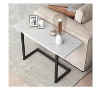 Mesa Auxiliar del Sofá Mesa Auxiliar Estrecha En Forma De C con Marco De Acero, Mesa De Altura Estrecha De Mármol Sintético con Marco De Acero, Mesa De Bocadillo Peq White