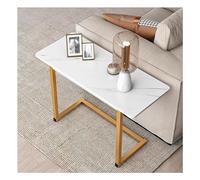 Mesa Auxiliar del Sofá Mesa Auxiliar Estrecha En Forma De C con Marco De Acero, Mesa De Altura Estrecha De Mármol Sintético con Marco De Acero, Mesa De Bocadillo Peq White 1