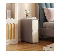 Mesa auxiliar delgada para sofá con 2 cajones, diseño minimalista de cuero de microfibra y madera, mesita de noche compacta color caqui beige para espacios pequeños, 30 x 40 x 50 cm