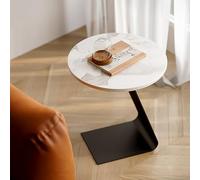 Mesa auxiliar en forma de C con diseño anticolisión, 40 x 40 x 55 cm, mesa auxiliar multifuncional para sala de estar/dormitorio, espacio de metal resistente en forma de L (losas de roca blanca de