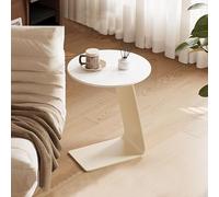 Mesa auxiliar en forma de C con diseño anticolisión, 40 x 40 x 55 cm, mesa auxiliar multifuncional para sala de estar/dormitorio, espacio de metal resistente en forma de L (losa de roca blanca, base