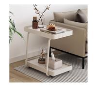 Mesa auxiliar en forma de C con marco de metal, diseño giratorio de 3 niveles de 3 niveles para espacios pequeños en sala de estar, dormitorio o baño