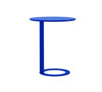 Mesa auxiliar en forma de C con marco de metal para sala de estar y dormitorio, acabado azul brillante, diseño moderno para espacios pequeños, mesa auxiliar redonda para sofá y mesita de noche, mesa