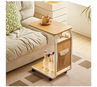 Mesa auxiliar en forma de C con ruedas, mesita de noche estrecha, mesa auxiliar de sofá con bolsillo para revistas, mesa de centro pequeña para dormitorio, sala de estar (natural 45 x 30 x 65 cm)