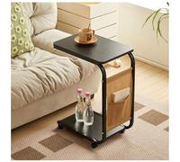 Mesa auxiliar en forma de C con ruedas, mesita de noche estrecha, mesa auxiliar de sofá con bolsillo para revistas, mesa de centro pequeña para dormitorio, sala de estar (negro 45 x 30 x 65 cm)