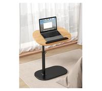 Mesa auxiliar en forma de C de altura ajustable con tapa abatible multiángulo y mecanismo giratorio de 360°, ideal para sala de estar, cama o bañera (madera negra)