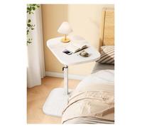 Mesa auxiliar en forma de C de altura ajustable para espacios pequeños, diseño giratorio de 360° con mesa giratoria (blanco)