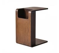Mesa auxiliar en forma de C, hecha de roble natural, se puede utilizar en posición vertical u horizontal, con caja de almacenamiento, no requiere instalación, for espacios pequeños, dormitorio(Walnut