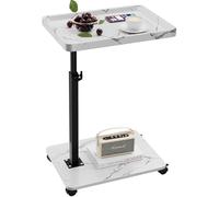 Mesa auxiliar en forma de C, mesa auxiliar ajustable giratoria de 360°, diseño que ahorra espacio para sala de estar y dormitorio, se desliza debajo del sofá