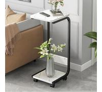 Mesa Auxiliar en Forma de C, Mesa Auxiliar con Bandeja para TV, con Ruedas y Marco de Metal, Mesa Auxiliar móvil para portátil, sofá, Cama y Sala de Estar (Negro, 30 x 30