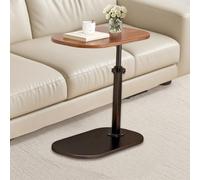Mesa auxiliar en forma de C, mesa auxiliar para sofá, mesa giratoria de 360° para espacios pequeños, bandeja de TV de altura ajustable, mesa auxiliar giratoria para sofá que se desliza debajo (nogal)