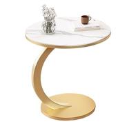 Mesa auxiliar en forma de C, mesa auxiliar pequeña con parte superior de mármol sintético y marco de metal dorado, bandeja de TV versátil para sofá o cama, se desliza fácilmente debajo del sofá