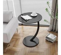 Mesa auxiliar en forma de C para exteriores, diseño retro industrial, marco de metal, soporte para café y laptop, 62 x 40 cm, elegante mesa decorativa negra para sala de estar y patio