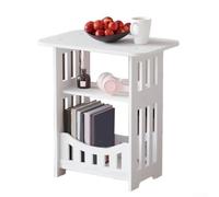 Mesa auxiliar estrecha blanca con estructura de mesa auxiliar de 2 niveles con estante de exhibición para decoración de organización del hogar (niveles dobles)