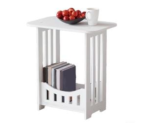 Mesa auxiliar estrecha blanca con estructura de mesa auxiliar de 2 niveles con estante de exhibición para decoración de organización del hogar (un solo nivel)