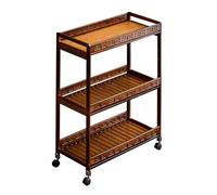 Mesa auxiliar estrecha con almacenamiento de 3 niveles y ruedas, mesita de noche marrón rústica para espacios pequeños, ideal para dormitorio y sala de estar