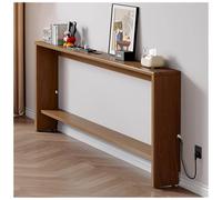 Mesa auxiliar estrecha de madera maciza, mesa consola de 2 niveles para sala de estar, entrada y pasillo, mesa decorativa Slish detrás del sofá (marrón, 100 x 15 x 69 cm)